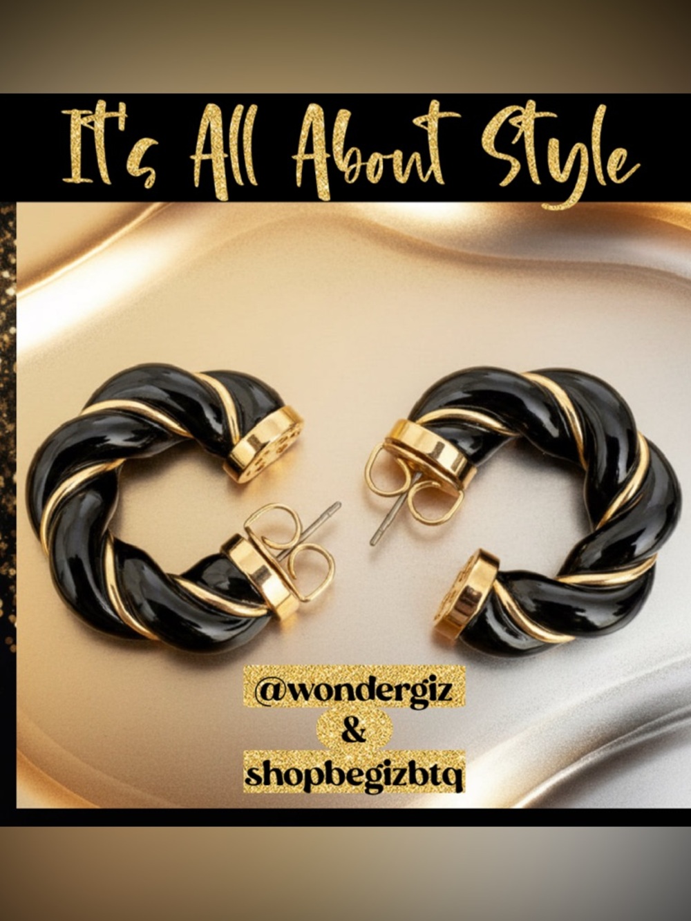 NWT Authentic Tory Burch Black and Gold Textured Rope Hoop Earrings - Picture 12 of 13